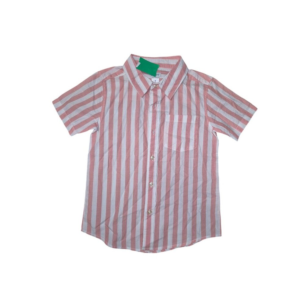 Carters Boys Striped Short Sleeve Button-Up Shirt Size 7 Cotton Pink & White